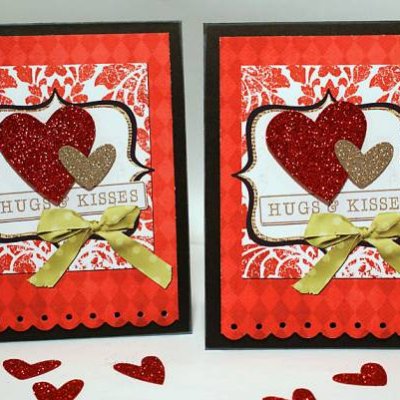 hugs & kisses glitter heart card