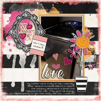 #11 RECIPE:  STRIPED PAPER, LARGE MONOGRAM, FLOWERS, ONE PHOTO, PAINT SPLAT