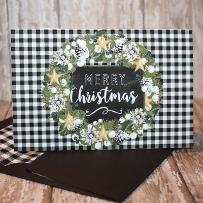 Merry Christmas Wreath Card with Matching Envie