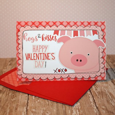 Hogs and Kisses Valentine's Day card with matching envelope