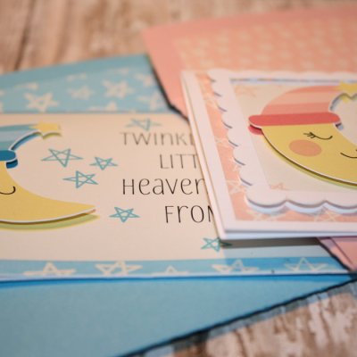 Girl and Boy Baby card with matching envelopes