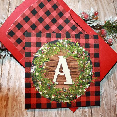 Reindeer Games Wreath Card with matching envie