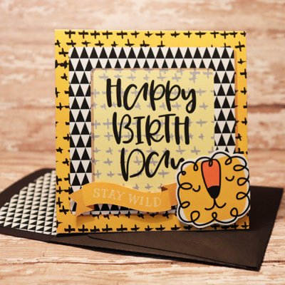Happy Birthday card with matching envie |Lion