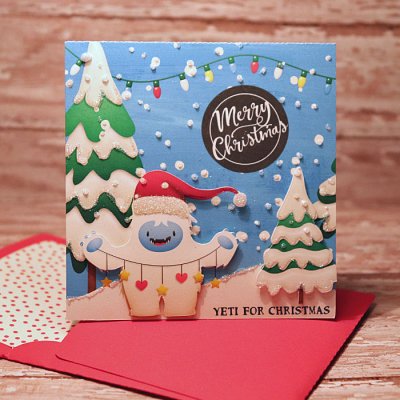 Yeti for Christmas card with matching envie