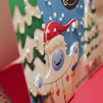 Yeti for Christmas card with matching envie