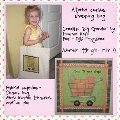 Altered canvas shopping bag