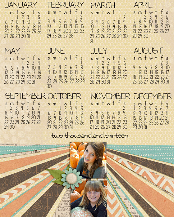 2013 One Page Calendar