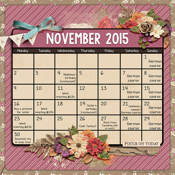 Bingo Nov 2015 - Calendar