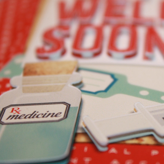 Get Well card details with matching envelope