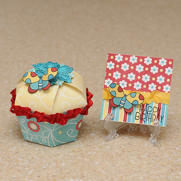 Happy Birthday card and cupcake gift box