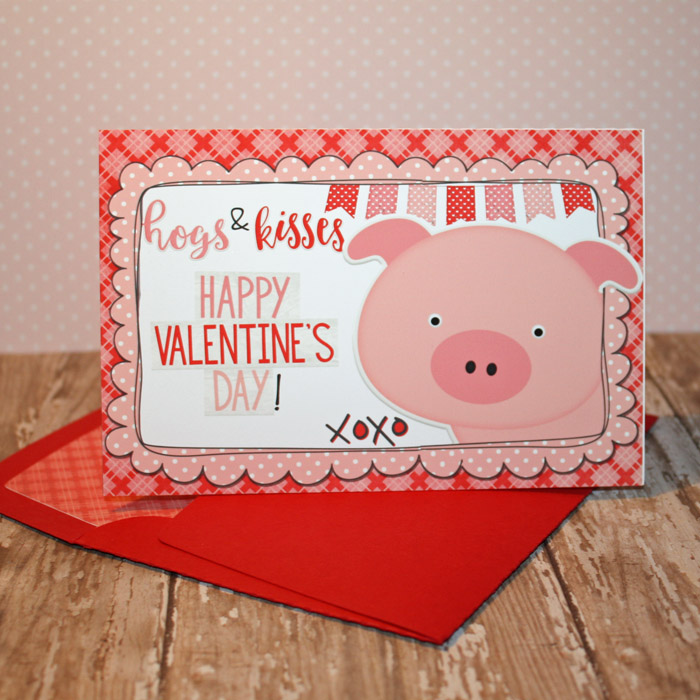Hogs and Kisses Valentine's Day card with matching envelope