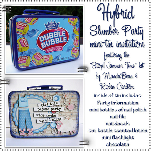 Hybrid - mini tin Slumber Party invitation
