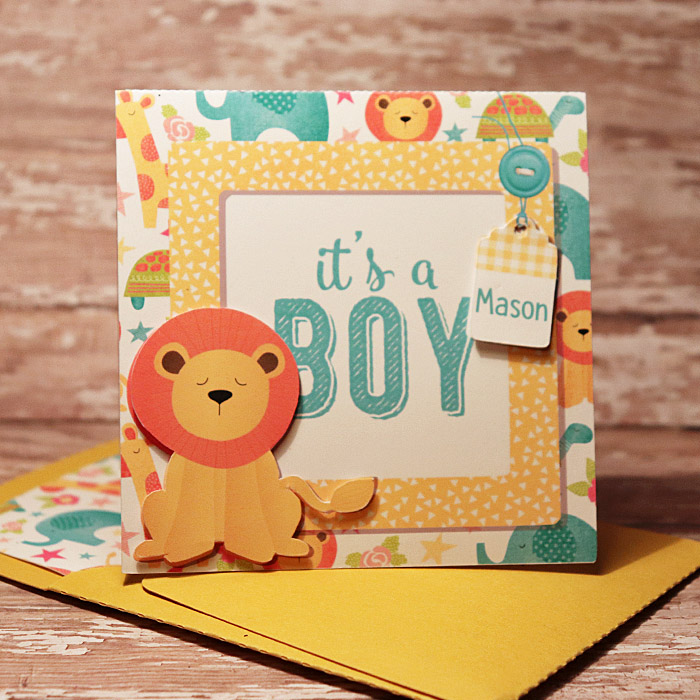 It's A Boy card with matching envie