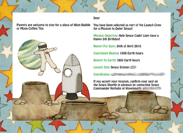my DS's birhday party invitation - inside