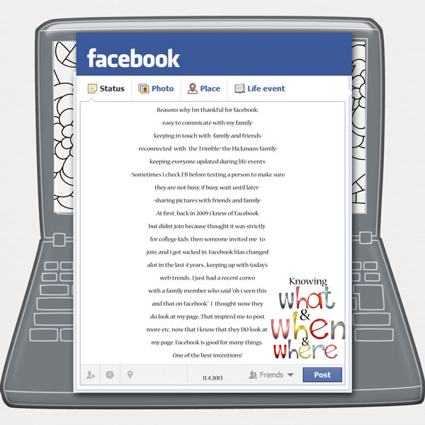 Nov Challenge #1- Reasons I'm thankful for Facebook