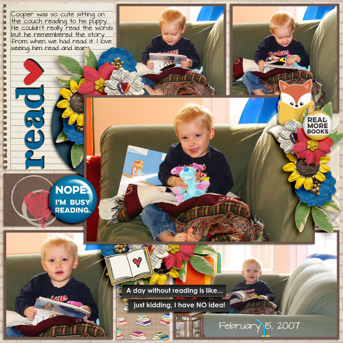 Reading with stuffed puppy Feb 2007