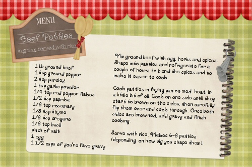 Recipe card - Beef Patties w/gravy and rice