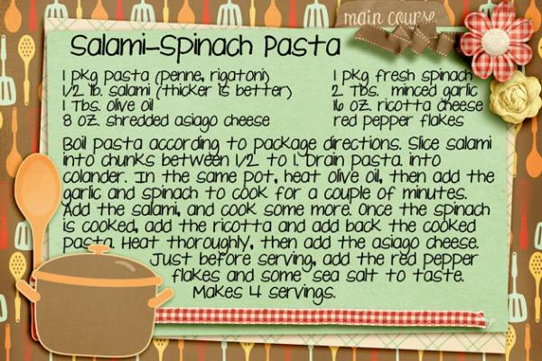 Salami Spinach Pasta