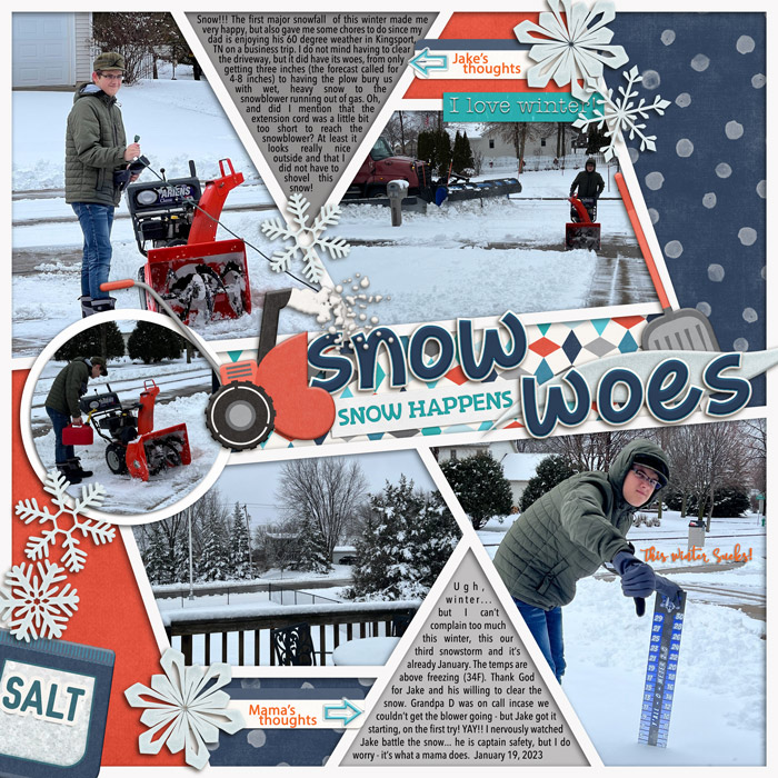 Snow Woes - my son's first scrapbooking!!