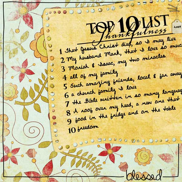 Thankful Top Ten List 2009