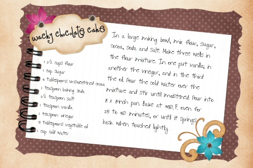 Wacky Cake recipe card