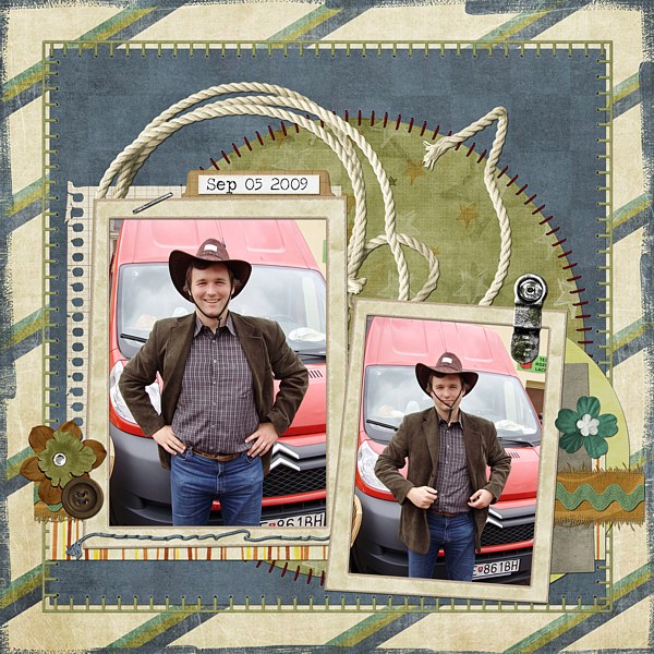 Wearing a cowboy hat!