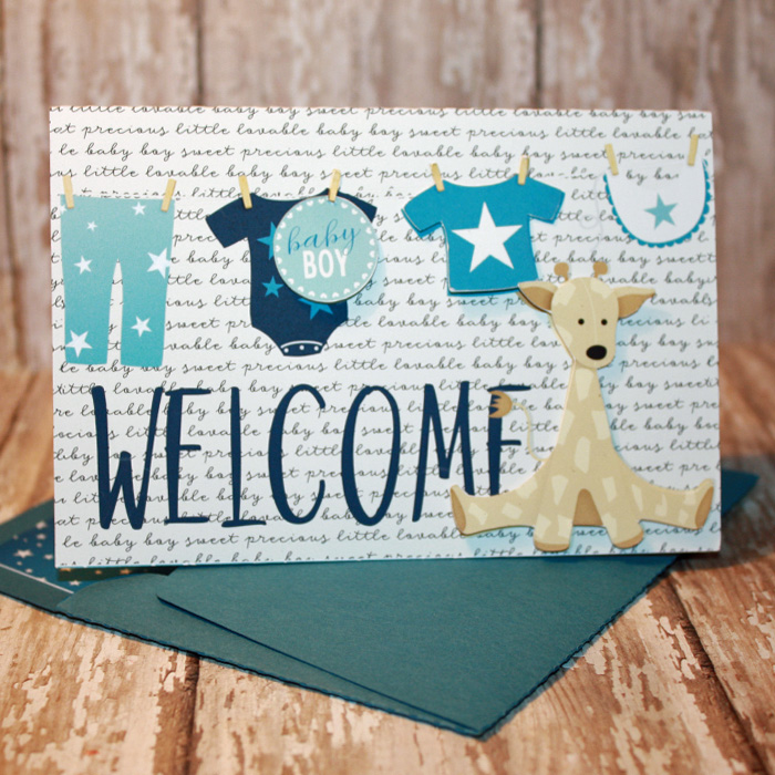 Welcome Baby clothes line with matching envie